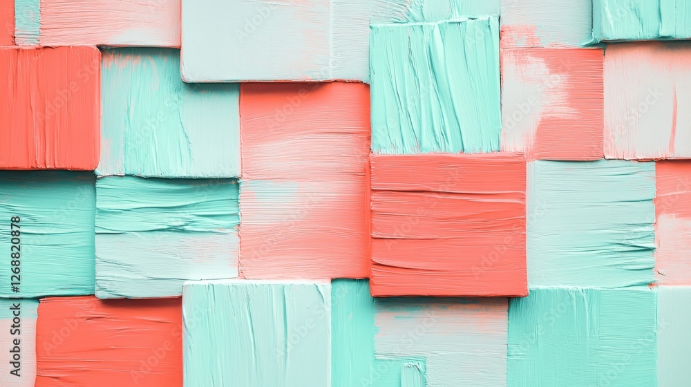 Poster minimalist composition of textured pastel strokes creating an abstract arrangement in soft coral and
