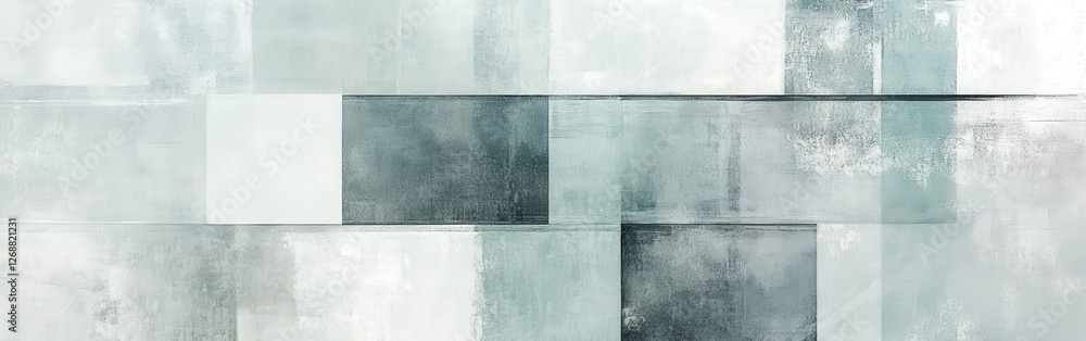 Poster Minimalist fragmented grid design in muted mint tones creates a harmonious visual balance with soft textures