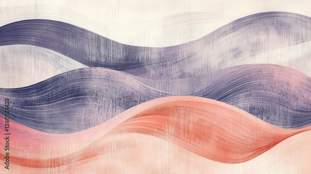 Poster flowing waves of color blend in elegant pencil strokes revealing a calming artistic composition