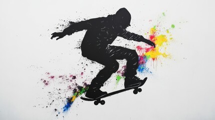 Naklejka premium Neon Urban Skateboarding Stencil Art, Urban Setting, Graphic Design, Creative Environment, Side View, Street Culture