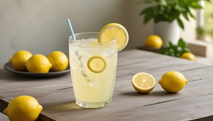 Glass of fresh lemonade on a table