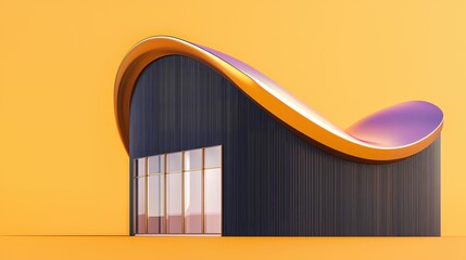 Obraz premium Modern Architecture Design Stylish Curved Building Exterior with Gold Accents and Large Windows