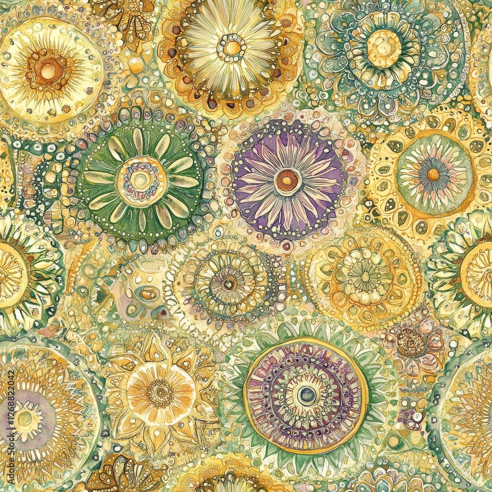 Poster intricate doodle cartoon drawings featuring vibrant circular designs in various colors and patterns