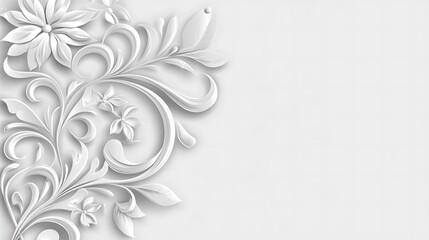 Elegant White Floral Design with Swirling Leaves and Flowers