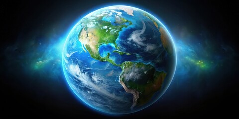 Fototapeta premium Earth from space with blue and green atmosphere , Space, Isolated, Space, Isolated