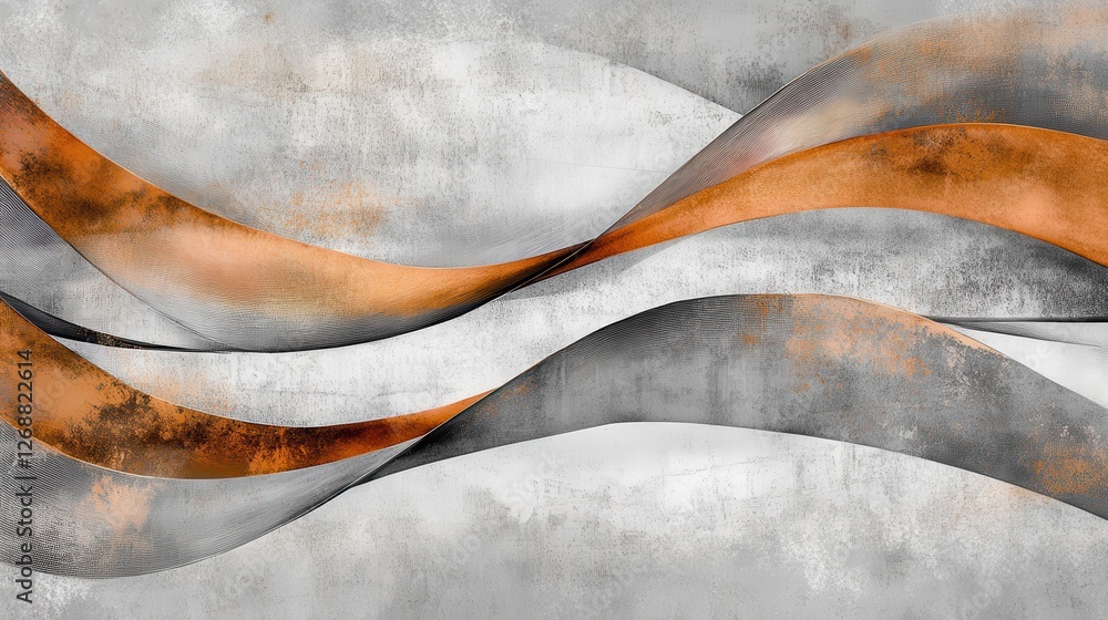 Poster abstract design of flowing pencil strokes in muted gray with hints of burnt orange and copper tones