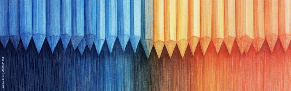 Poster Abstract pencil strokes gradient showcasing a smooth transition from blue to orange hues with sharp ends and soft texture