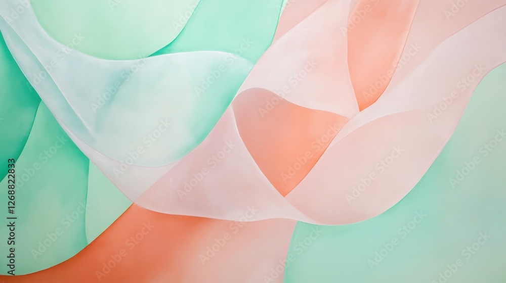 Fototapete abstract composition featuring sharp lines and fluid shapes in soft pastel colors