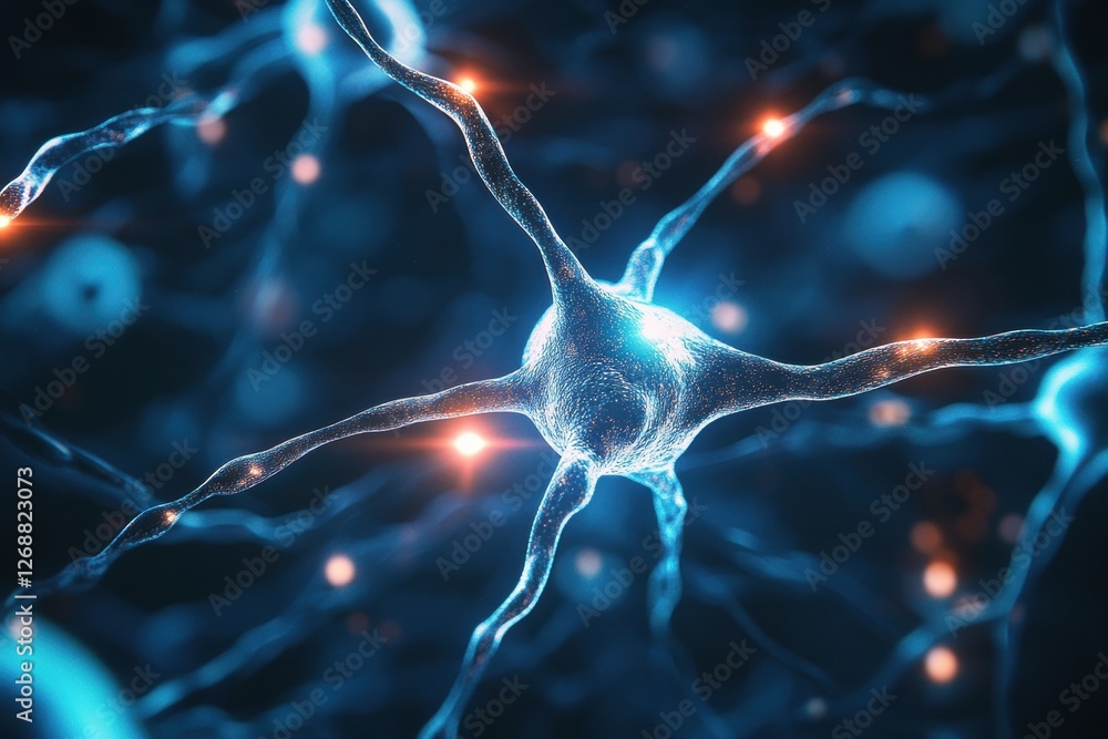 Leinwandbilder Neurons communicating in a vibrant display of electric signals and intricate connections in a microscopic environment. Generative AI