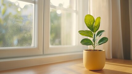 Fototapeta premium Air Purifying Plant by Window, Absorbing Dust and Enhancing Indoor Environment