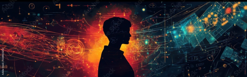 Aufkleber vibrant representation of a mathematician in a cosmic setting exploring the beauty of numbers and eq