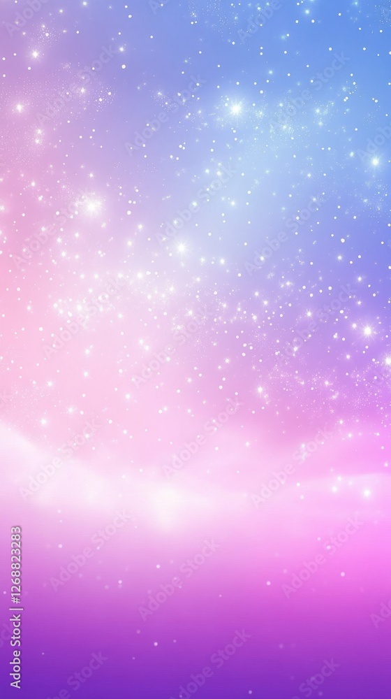 Poster Vibrant gradient background blending soft colors with shimmering stars creates a dreamy atmosphere at sunset