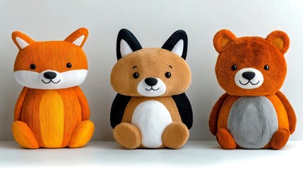 Three Animal Figurines In Row On Light Gray Background