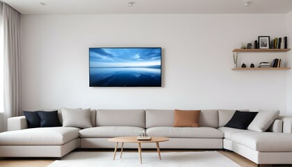 living room led tv on white wall