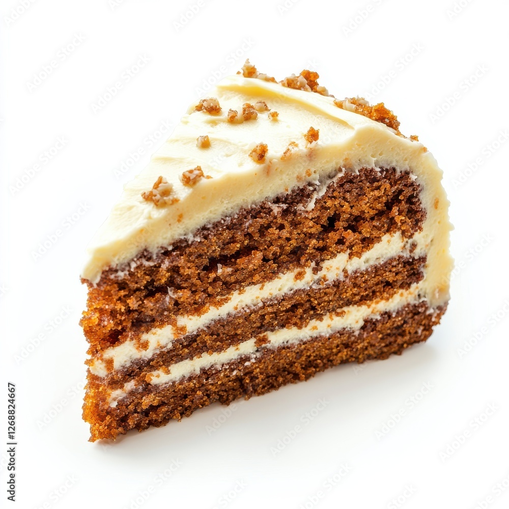 Poster Delightful carrot cake slice displayed with smooth frosting and sprinkled topping, perfect for dessert lovers