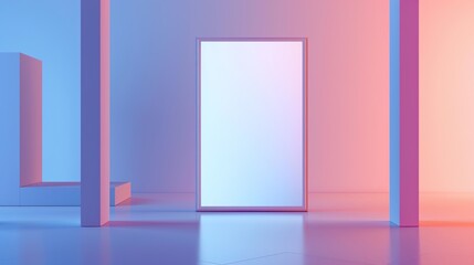 A rectangular digital screen in a sleek frame, displayed in a high-tech room. HD 8K mockup wallpaper Photographic Image