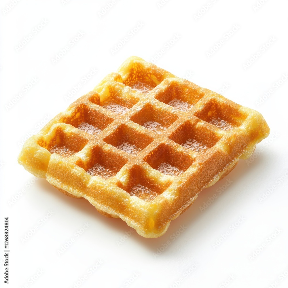 Poster golden waffle with deep squares ready to be served for breakfast or brunch