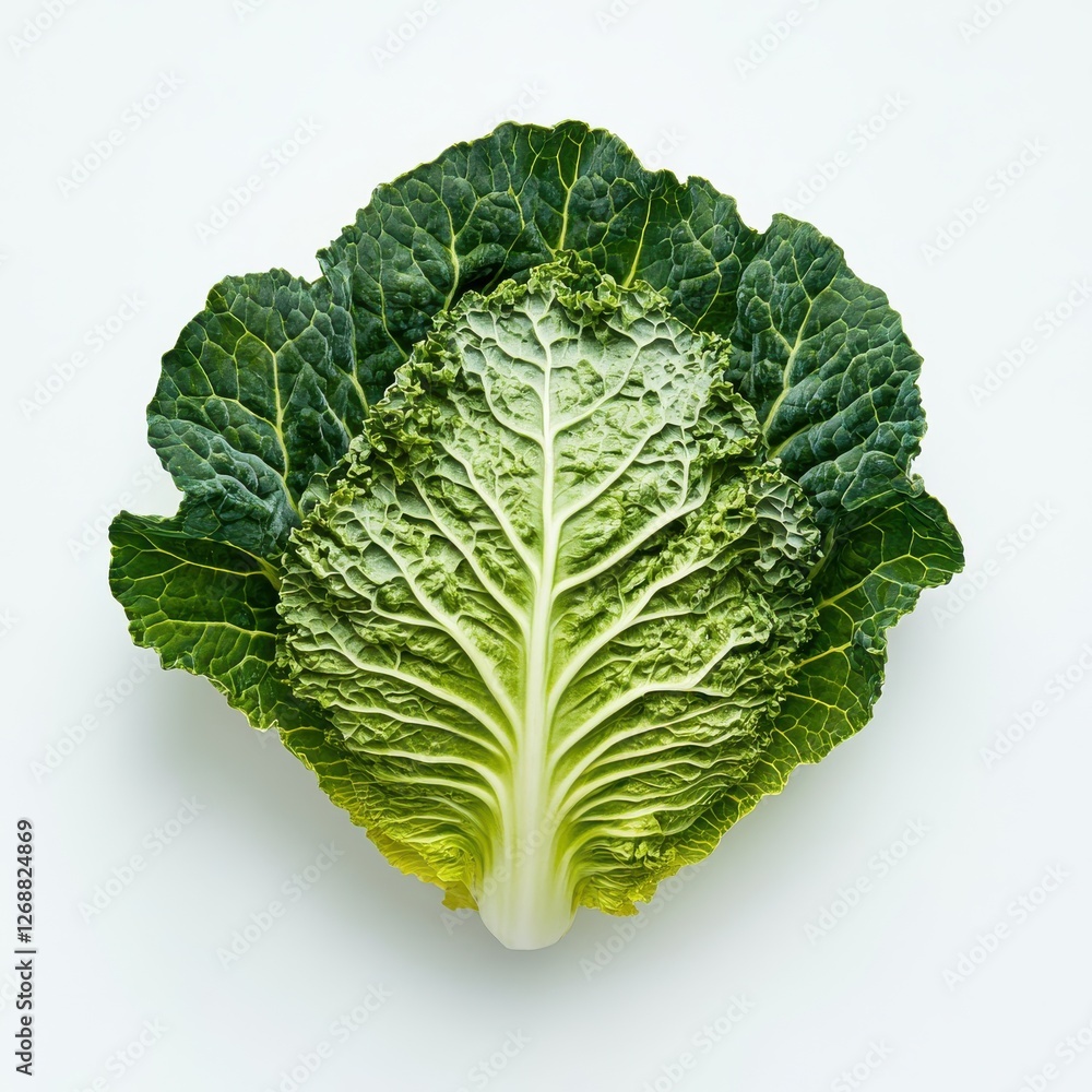 Poster unique green cabbage leaf with ruffled edges showcasing rich textures and vibrant color details