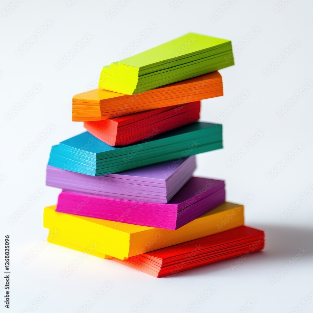 Poster Colorful stack of sticky notes arranged neatly for organization and creativity at a workspace