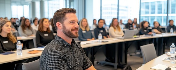 Engaged Adult Learning Session in Modern Corporate Environment with Attentive Participants