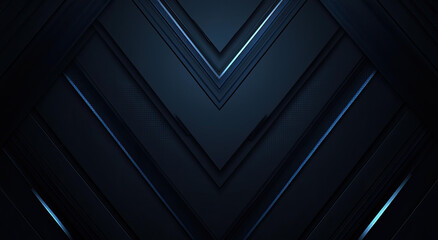 Abstract Dark Blue and Black Geometric Background with VShaped Stripes and Glowing Lines