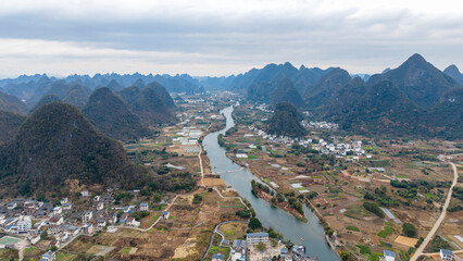 Aerial photography of the scenery of Guilin and Yangshuo in China