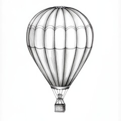 Naklejka premium Hot air balloon with striped patterns floating in the bright blue sky during a weekend adventure in a picturesque countryside