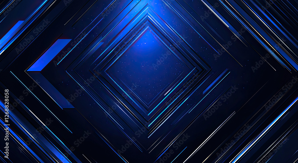 Poster abstract blue geometric design with glowing lines and deep space background
