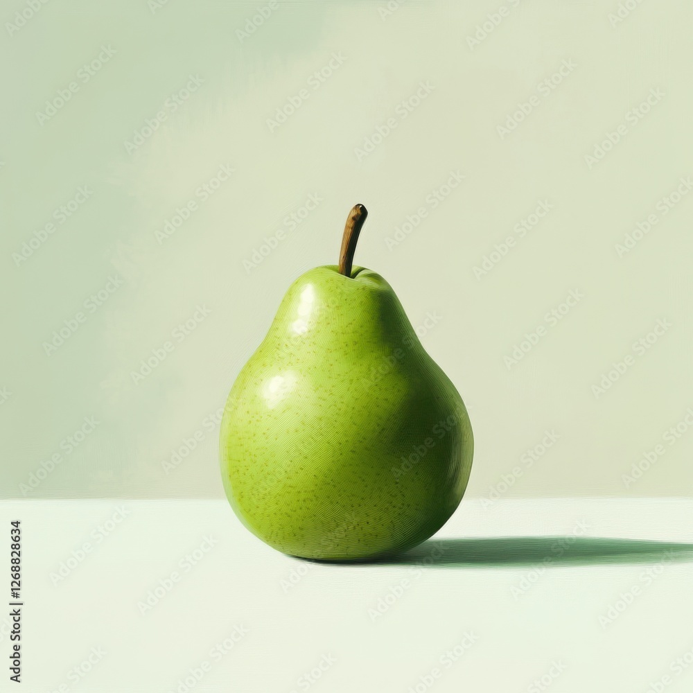 Aufkleber Fresh green pear with smooth texture on a neutral surface under soft lighting in a minimalist setting