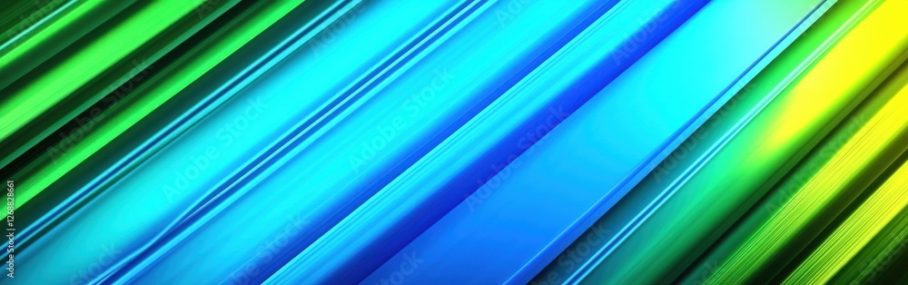 Poster futuristic diagonal striped gradient showcasing vibrant colors of blue and green in a digital settin