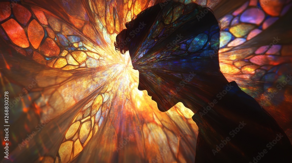 Leinwandbilder conceptual profile of a man illuminated by vibrant colors and patterns