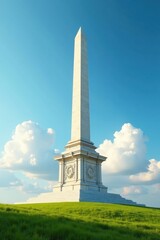 Obraz premium Tall Obelisk Monument on a Lush Green Hill Under a Bright Blue Sky with Puffy Clouds