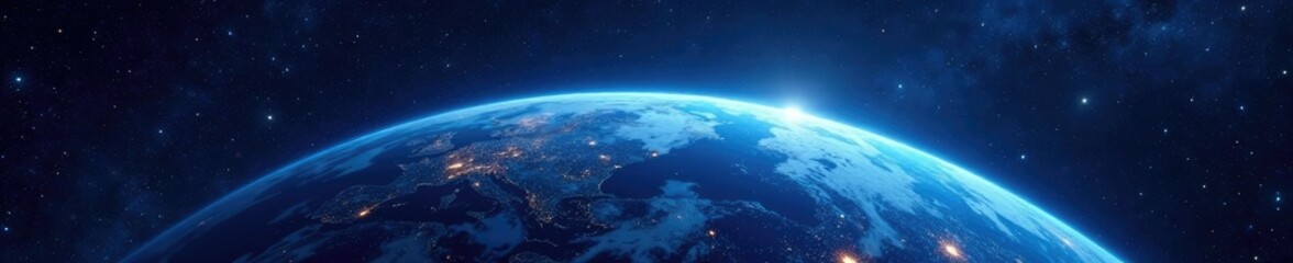 Fototapeta premium Planet Earth's upper curve against starry night sky, earth, space, planet