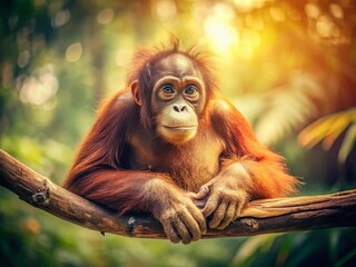 Obraz premium Bored Orangutan on a Sunny Day: Vintage Wildlife Photography