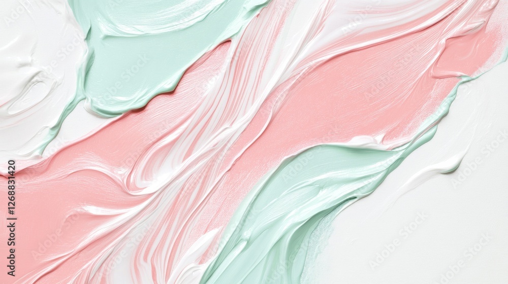 Poster minimalist white canvas with soft pink and mint green textures showcasing gentle paint strokes and h