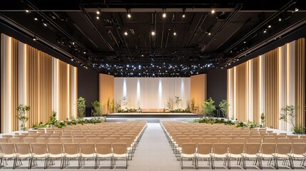 Modern Event Space with Stage and Seating