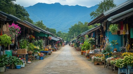 Obraz premium old traditional Thai local farmer street market, one of the most popular destination at countryside of Thailand.