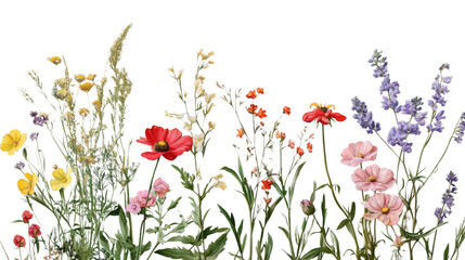 Fototapeta premium Colorful wildflowers blooming on transparent background