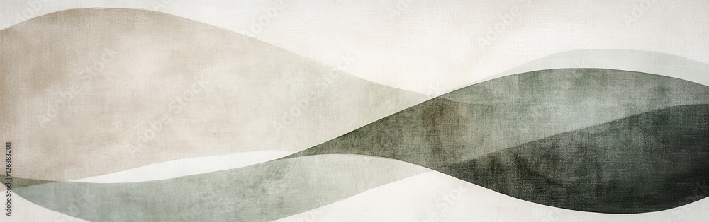 Poster Muted green sweeping arcs of pencil strokes create a calming abstract design on a textured background