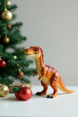 Naklejka premium Prehistoric creature figurine on Christmas tree, tree, white