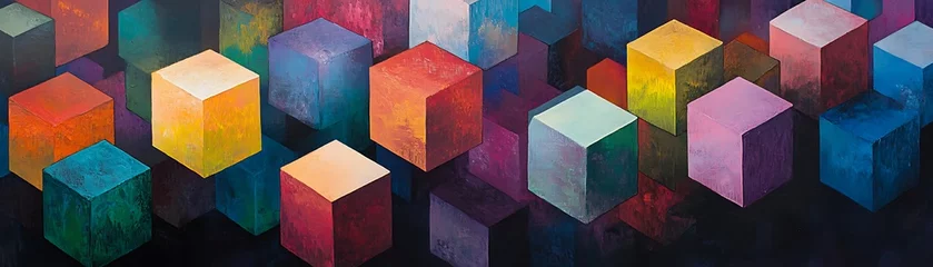 Plexiglas schilderij Abstracte kunst A vibrant and colorful abstract art piece featuring blocks in various shades. The design conveys energy and creativity, suitable for digital backgrounds or modern decor.  © Natty