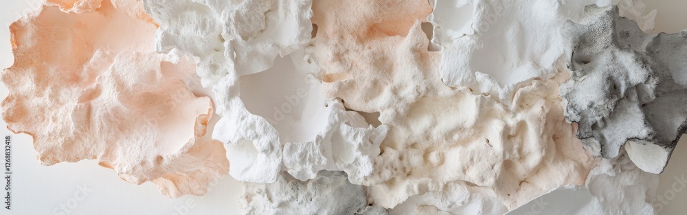 Poster soft pastel peach and gray forms create a harmonious tableau in an artistic display on a textured su