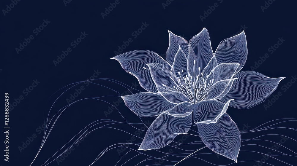 Poster simplistic silver flower outlines on a rich dark background create a serene artistic expression of n