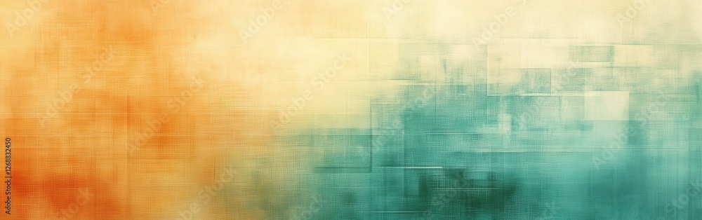 Poster Soft pastel amber and teal grid fragments create a calming abstract background for creative projects and designs