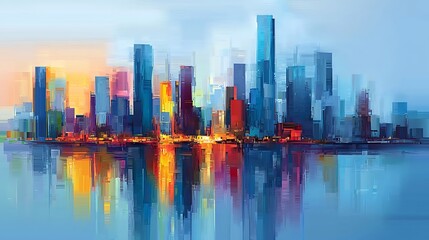 Naklejka premium Abstract cityscape with urban twilight colors, perfect for real estate marketing or city guides