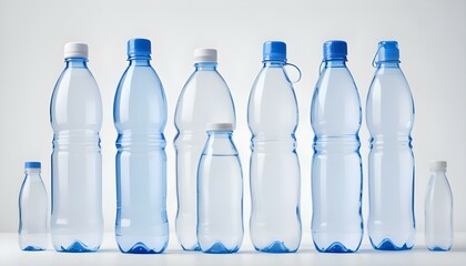 Collection of water bottles isolated on white background