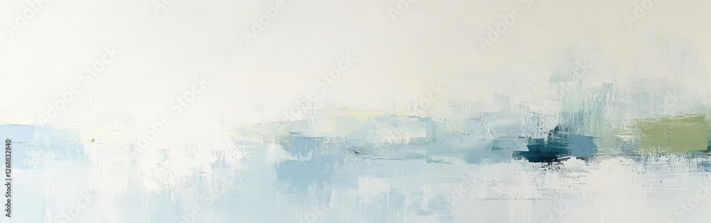 Aufkleber minimalist white canvas featuring abstract brush strokes in shades of blue and green creating a sere