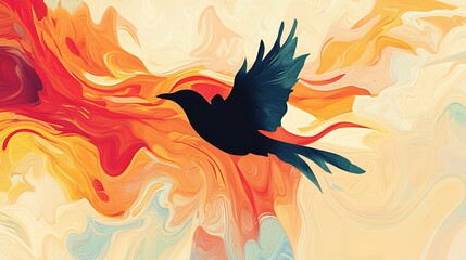Abstract bird silhouette with freedom colors, perfect for wildlife documentaries or inspirational content