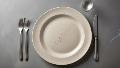 Table setting. plate, knife and fork on stone background