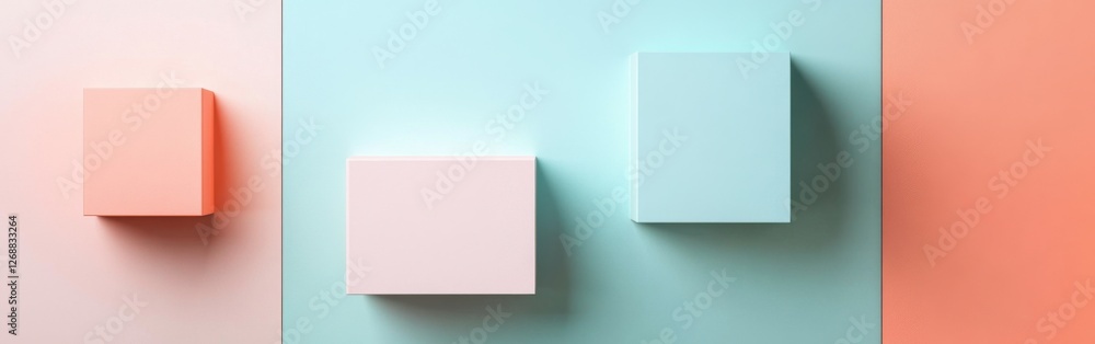 Poster minimalist composition featuring pastel colored blocks arranged against a soft backdrop